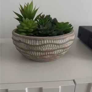 Textured Planter with Artificial Succulents